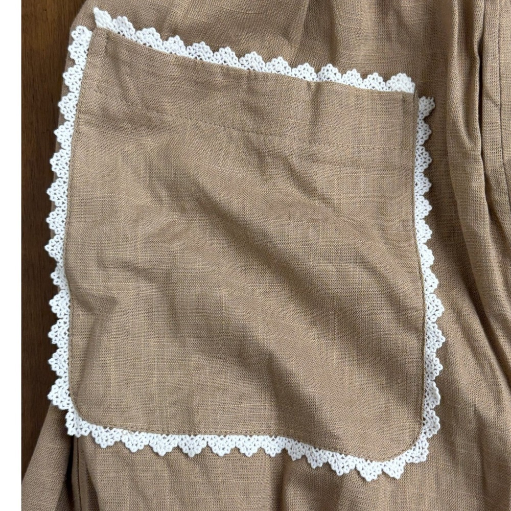 VICI, Tan Linen Blend Crochet Lace Trim Wide Leg Tie Back Jumpsuit Size Large - Picture 4 of 9